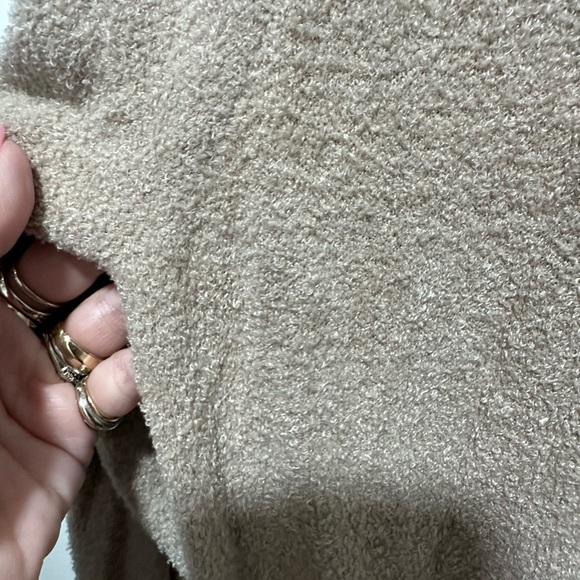 BAREFOOT DREAMS CozyChic Lite Knit Tan Nude Open Front Cardigan Sz Medium EUC - Picture 4 of 7